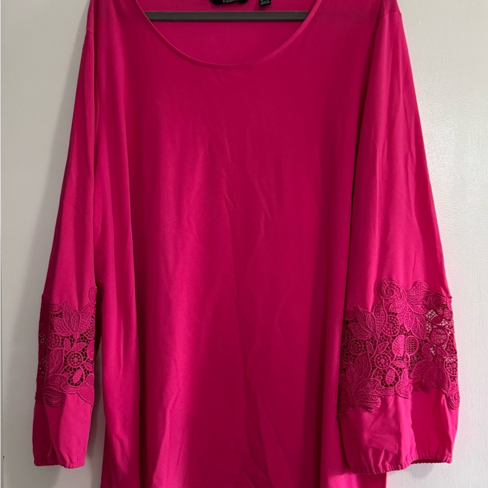 Dennis Basso Pink Embellished 3/4 Sleeve Blouse
